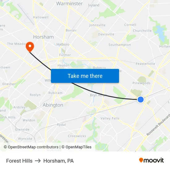 Forest Hills to Horsham, PA map