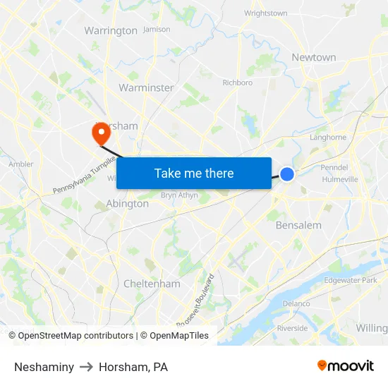 Neshaminy to Horsham, PA map