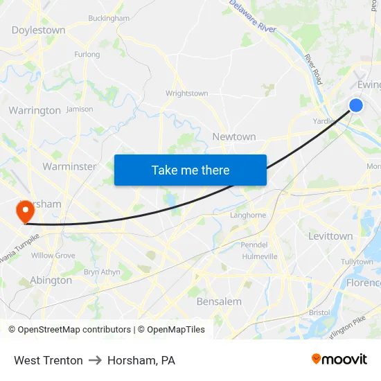 West Trenton to Horsham, PA map