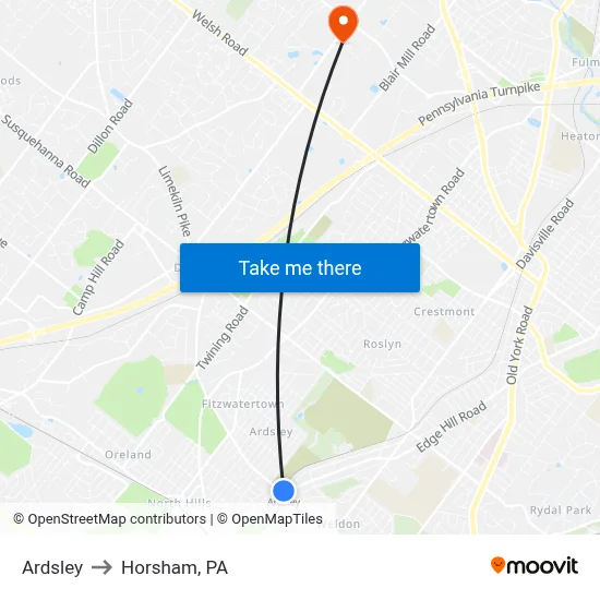 Ardsley to Horsham, PA map