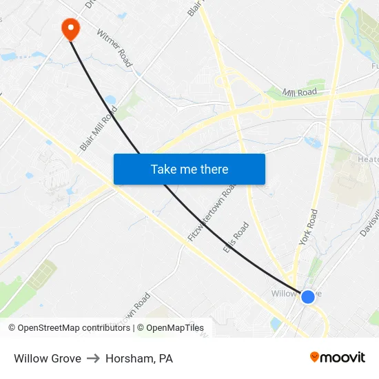 Willow Grove to Horsham, PA map