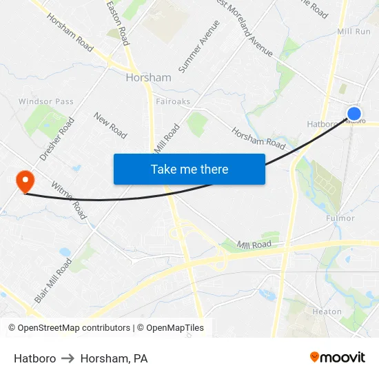 Hatboro to Horsham, PA map