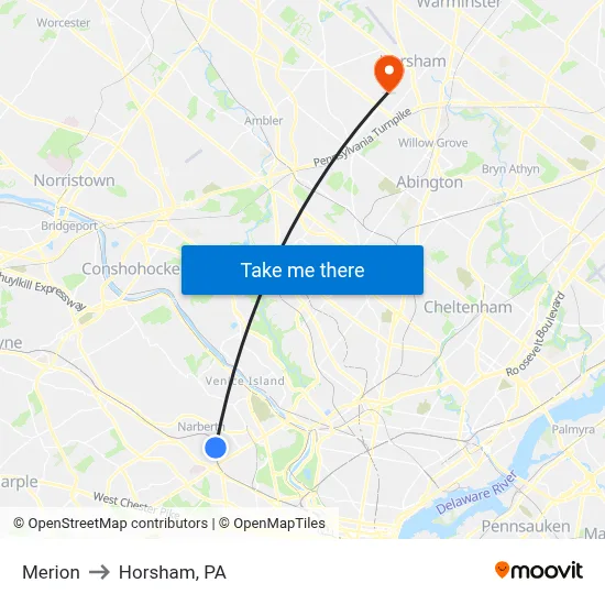 Merion to Horsham, PA map