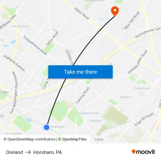 Oreland to Horsham, PA map
