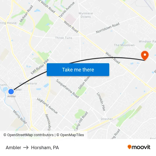 Ambler to Horsham, PA map