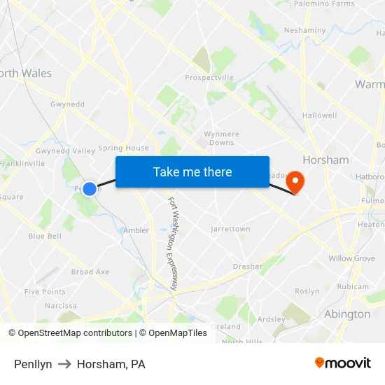 Penllyn to Horsham, PA map