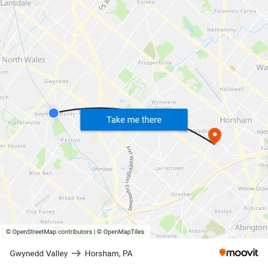Gwynedd Valley to Horsham, PA map