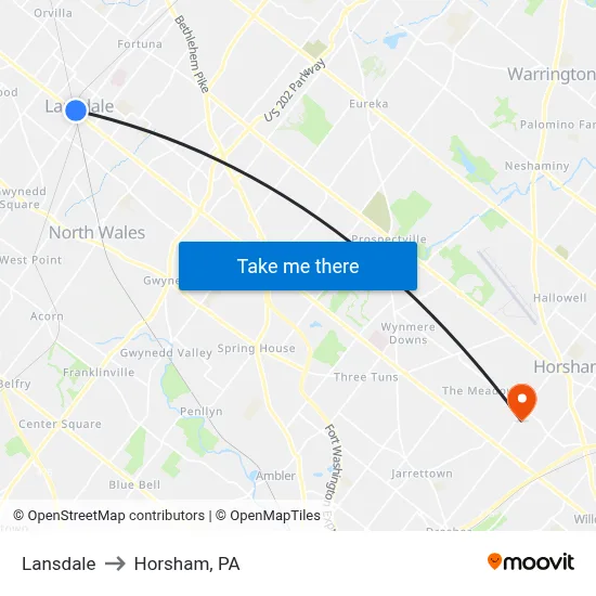 Lansdale to Horsham, PA map