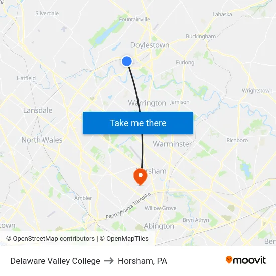 Delaware Valley College to Horsham, PA map