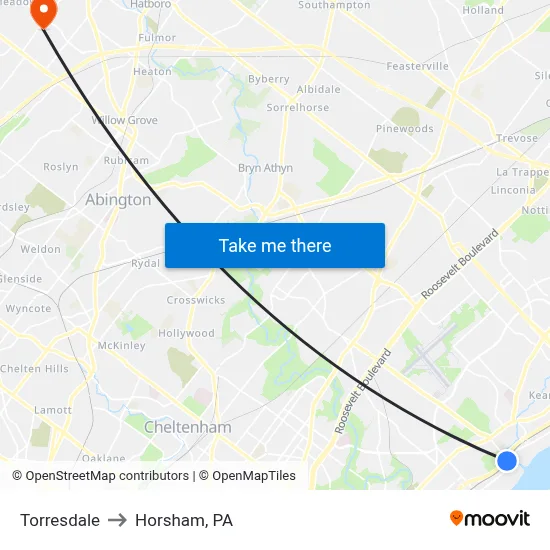 Torresdale to Horsham, PA map