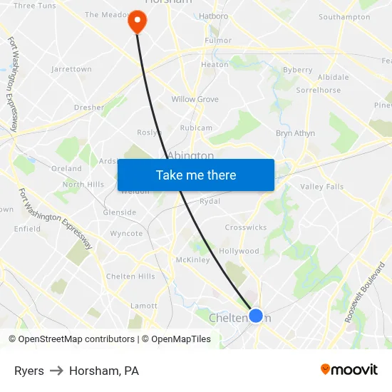 Ryers to Horsham, PA map