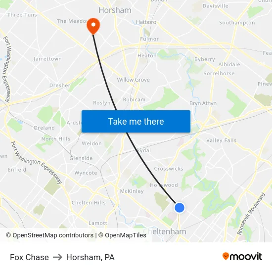 Fox Chase to Horsham, PA map