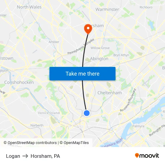 Logan to Horsham, PA map