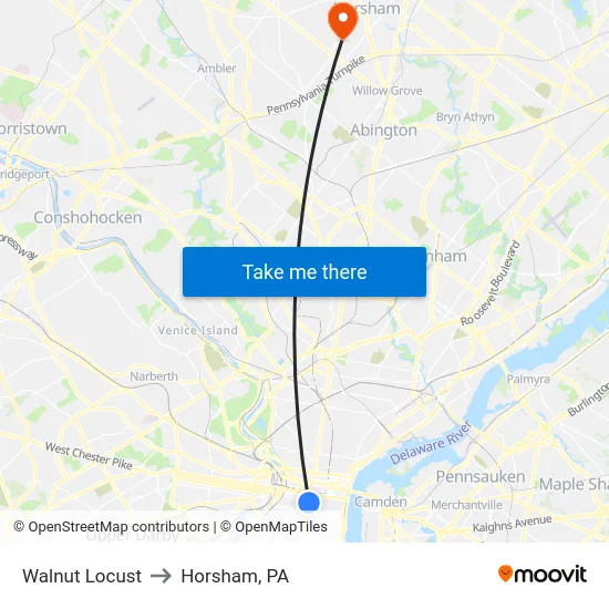 Walnut Locust to Horsham, PA map