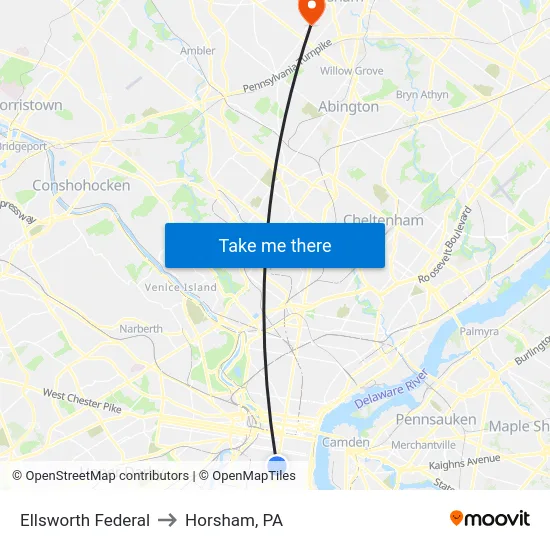 Ellsworth Federal to Horsham, PA map