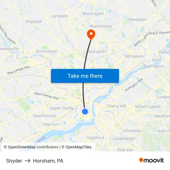 Snyder to Horsham, PA map