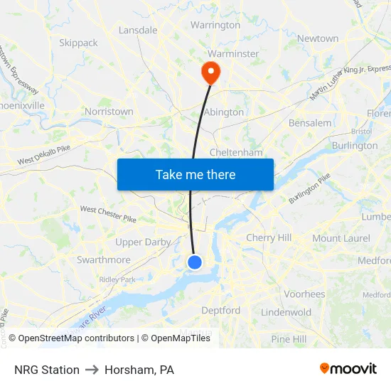 NRG Station to Horsham, PA map