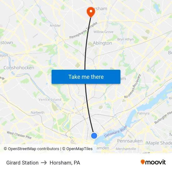 Girard Station to Horsham, PA map