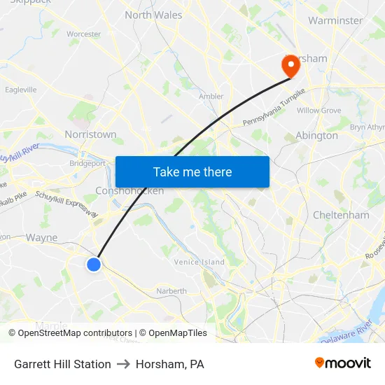 Garrett Hill Station to Horsham, PA map