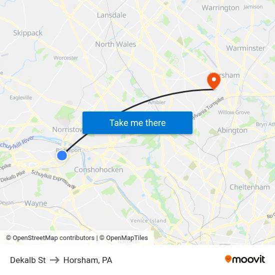 Dekalb St to Horsham, PA map
