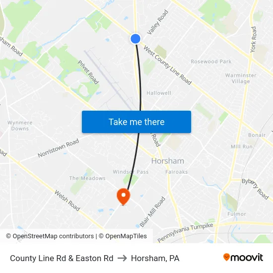 County Line Rd & Easton Rd to Horsham, PA map