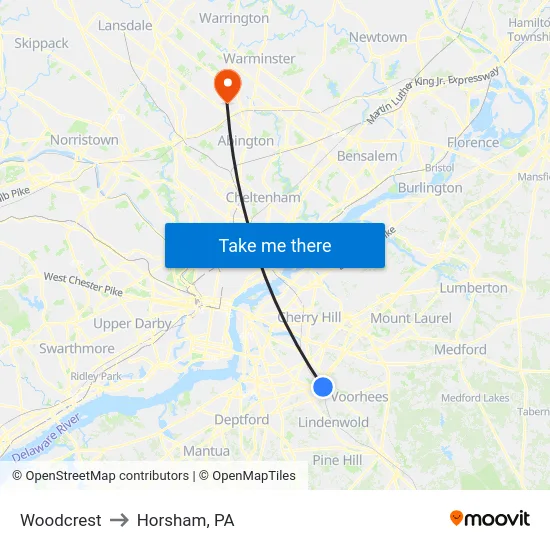 Woodcrest to Horsham, PA map