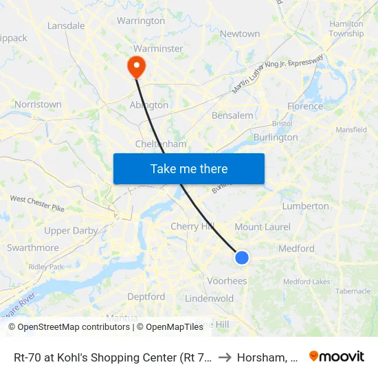 Rt-70 at Kohl's Shopping Center (Rt 73) to Horsham, PA map