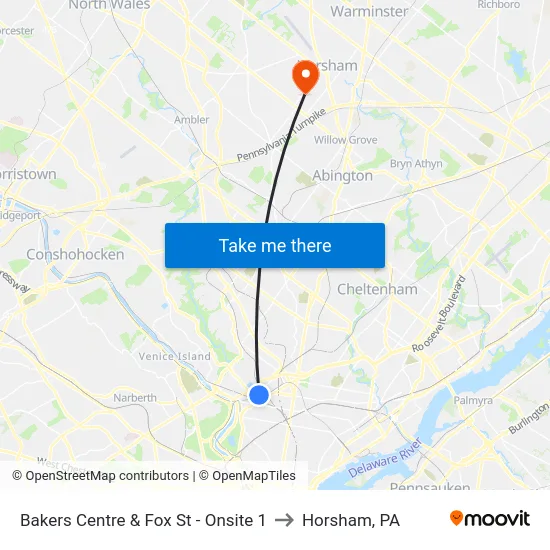 Bakers Centre & Fox St - Onsite 1 to Horsham, PA map