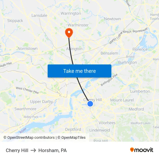 Cherry Hill to Horsham, PA map