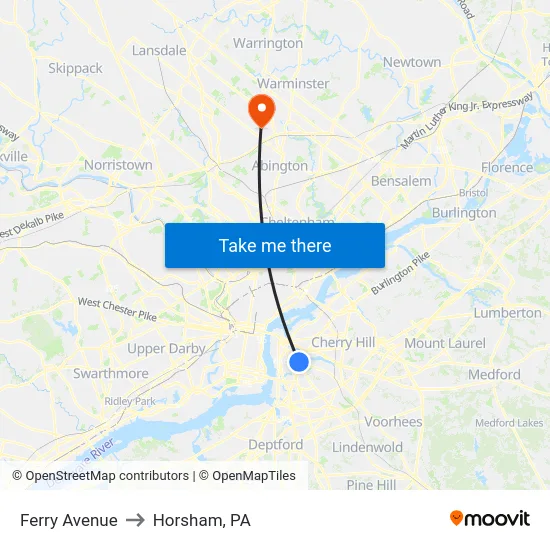 Ferry Avenue to Horsham, PA map