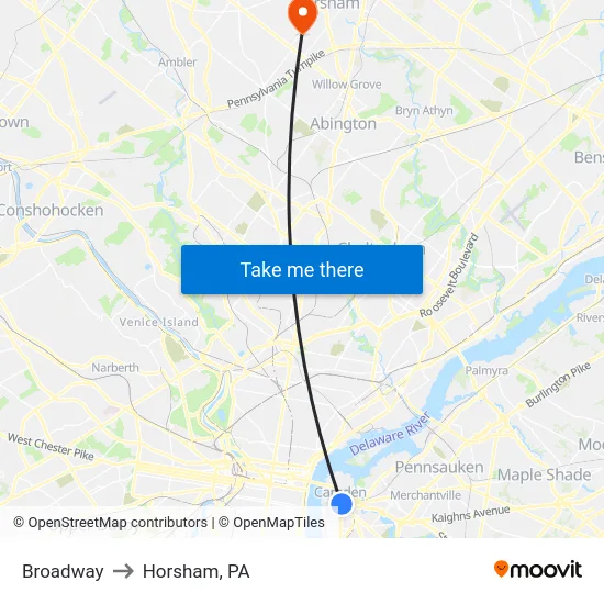 Broadway to Horsham, PA map