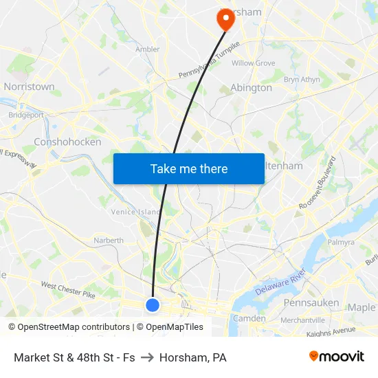 Market St & 48th St - Fs to Horsham, PA map