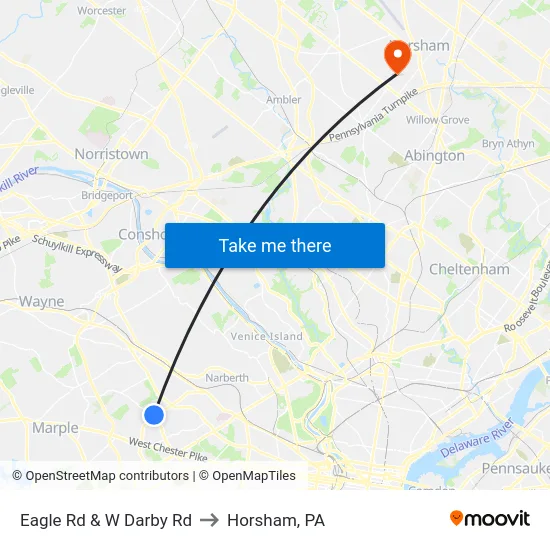 Eagle Rd & W Darby Rd to Horsham, PA map