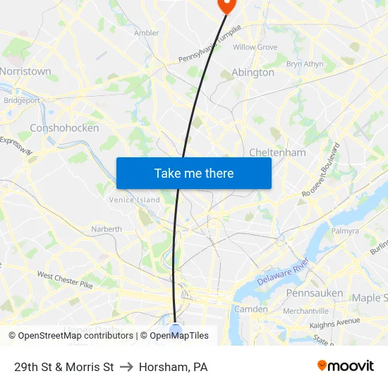 29th St & Morris St to Horsham, PA map