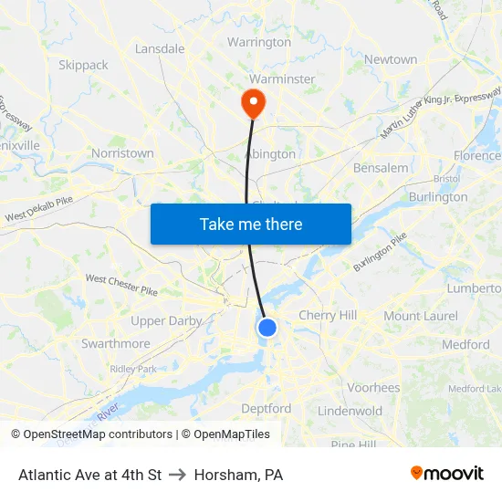 Atlantic Ave at 4th St to Horsham, PA map