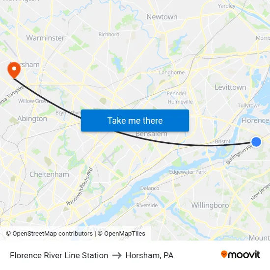 Florence River Line Station to Horsham, PA map