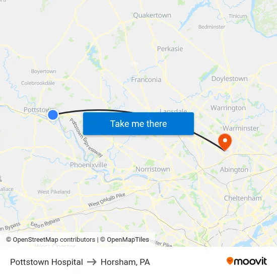 Pottstown Hospital to Horsham, PA map