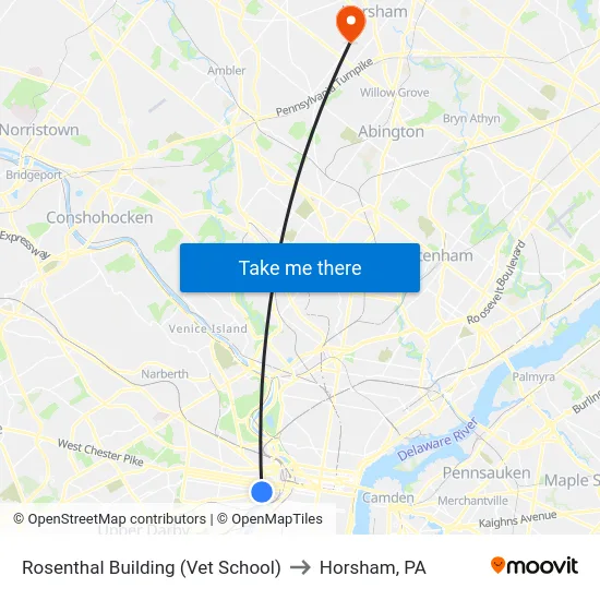 Rosenthal Building (Vet School) to Horsham, PA map