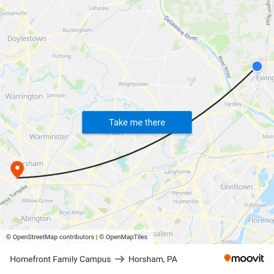 Homefront Family Campus to Horsham, PA map