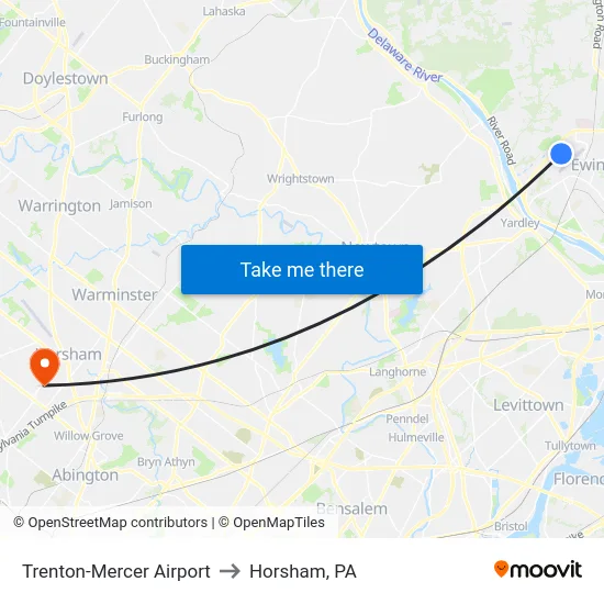 Trenton-Mercer Airport to Horsham, PA map