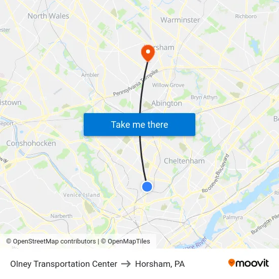 Olney Transportation Center to Horsham, PA map