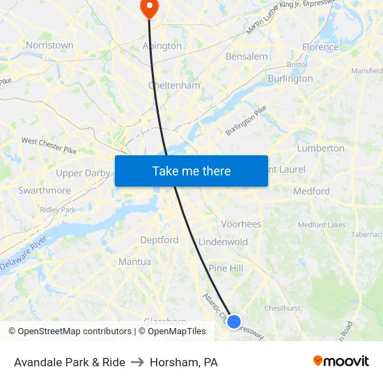 Avandale Park & Ride to Horsham, PA map
