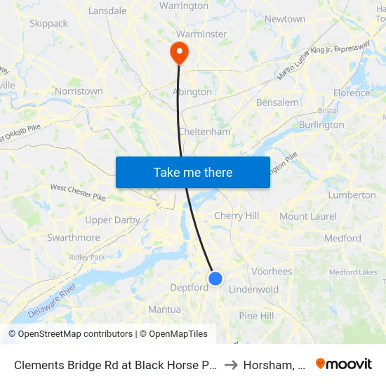Clements Bridge Rd at Black Horse Pike to Horsham, PA map