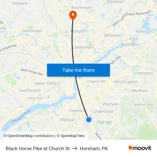 Black Horse Pike at Church St to Horsham, PA map
