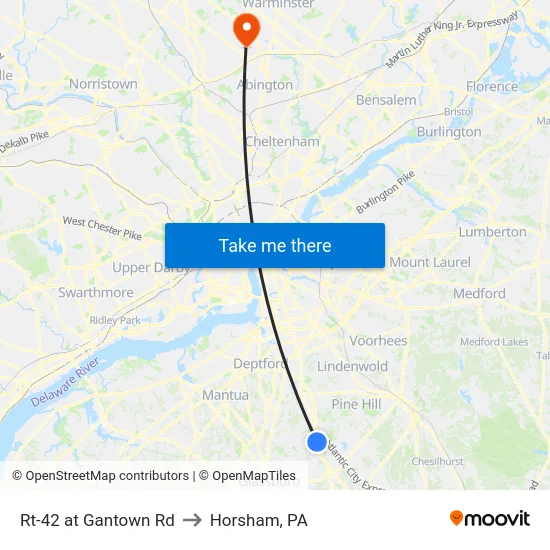 Rt-42 at Gantown Rd to Horsham, PA map