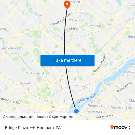 Bridge Plaza to Horsham, PA map