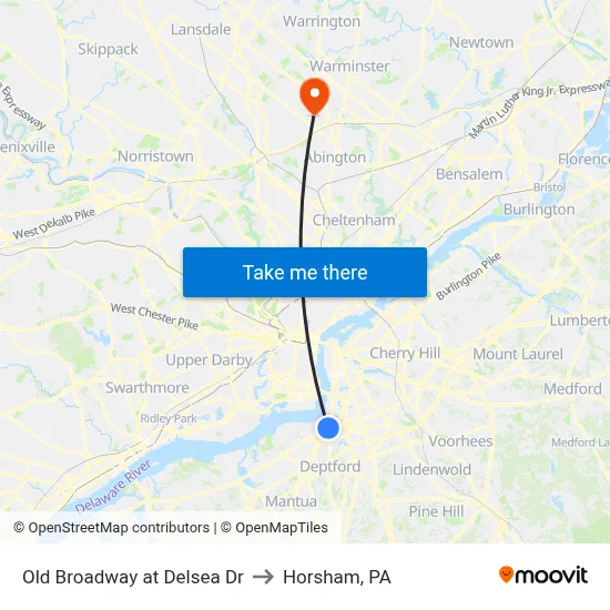 Old Broadway at Delsea Dr to Horsham, PA map