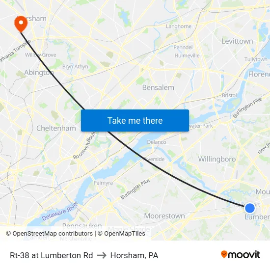 Rt-38 at Lumberton Rd to Horsham, PA map