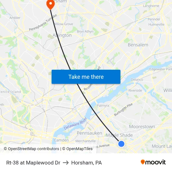 Rt-38 at Maplewood Dr to Horsham, PA map