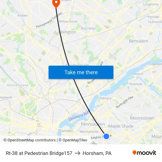 Rt-38 at Pedestrian Bridge157 to Horsham, PA map